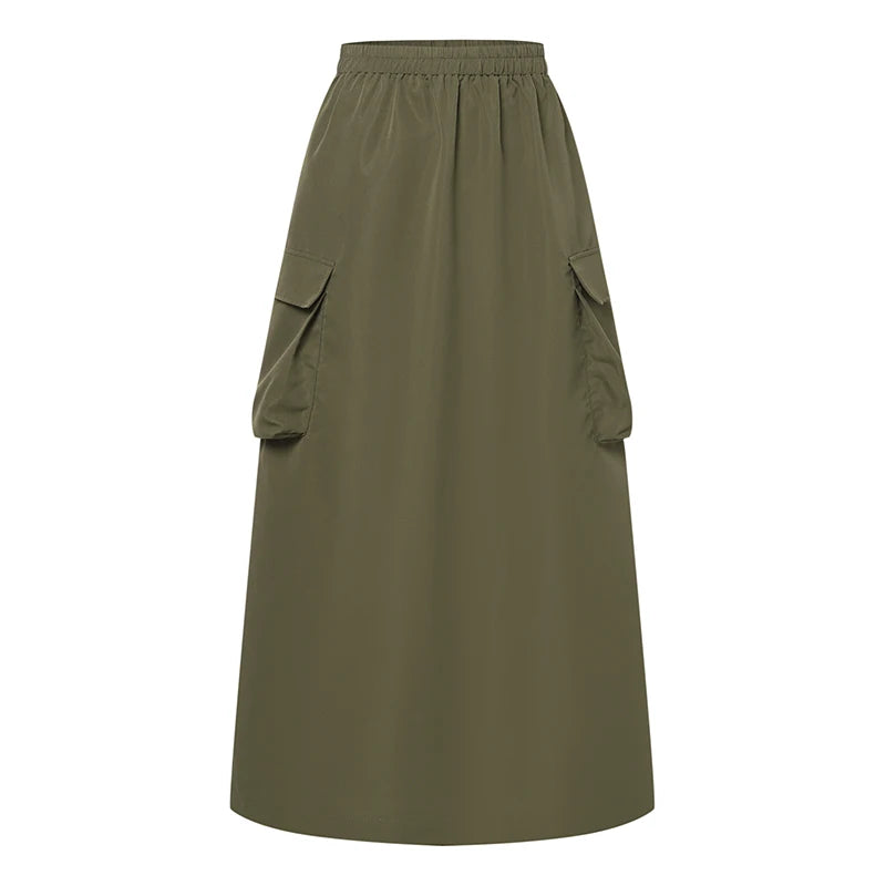 ZANZEA-Jupe Cargo adt pour Femme, Vintage, Élégante, Maxi, Bureau, Grandes Poches, Taille artificiel astique, Streetwear, Automne, 2023