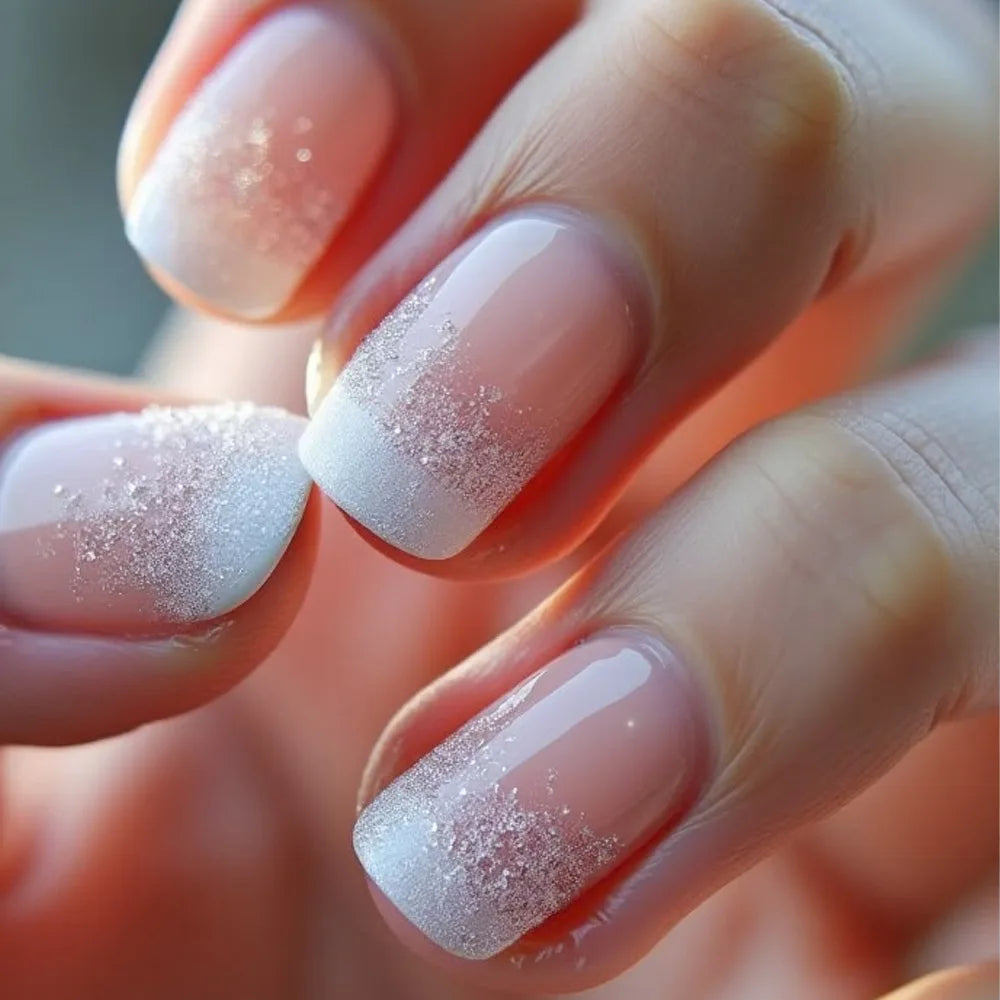 24 pièces court carré presse sur ongles dégradé paillettes faux ongles pointe française lignes acrylique ongles couverture complète portable faux ongles conseils