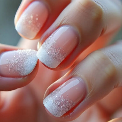 24 pièces court carré presse sur ongles dégradé paillettes faux ongles pointe française lignes acrylique ongles couverture complète portable faux ongles conseils