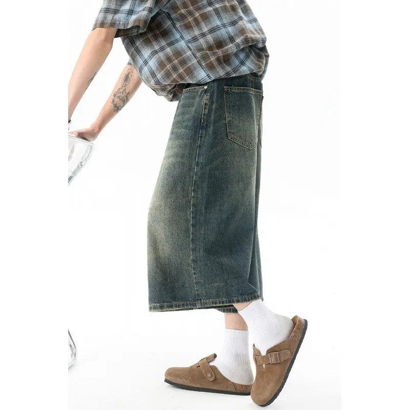 Trendy High-Waisted Wide-Leg Cropped Jeans for Men 2025 Summer Casual Stretch Denim Capri Pants Comfort Fit & Stylish Outfit 8XL