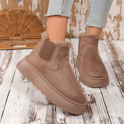Hiver femmes courtes en peluche chaud bottes de neige chaussures décontractées nouveau daim fourrure Chelsea bottines plates plate-forme dames chaussures Botas - DOGOMET DIGITAL PLUS