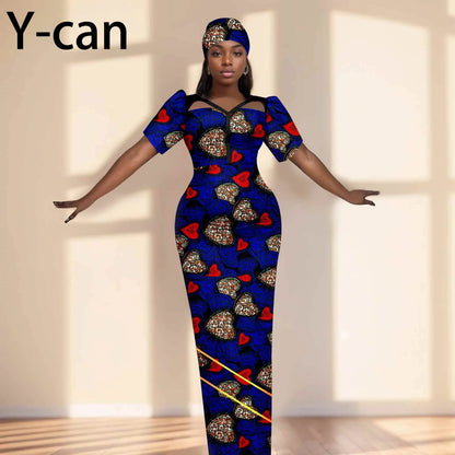 Robe de soirée robes africaines pour femmes coupe ajustée robe à manches courtes robes de soirée avec bandeau Dashiki Ankara imprimer 2525071