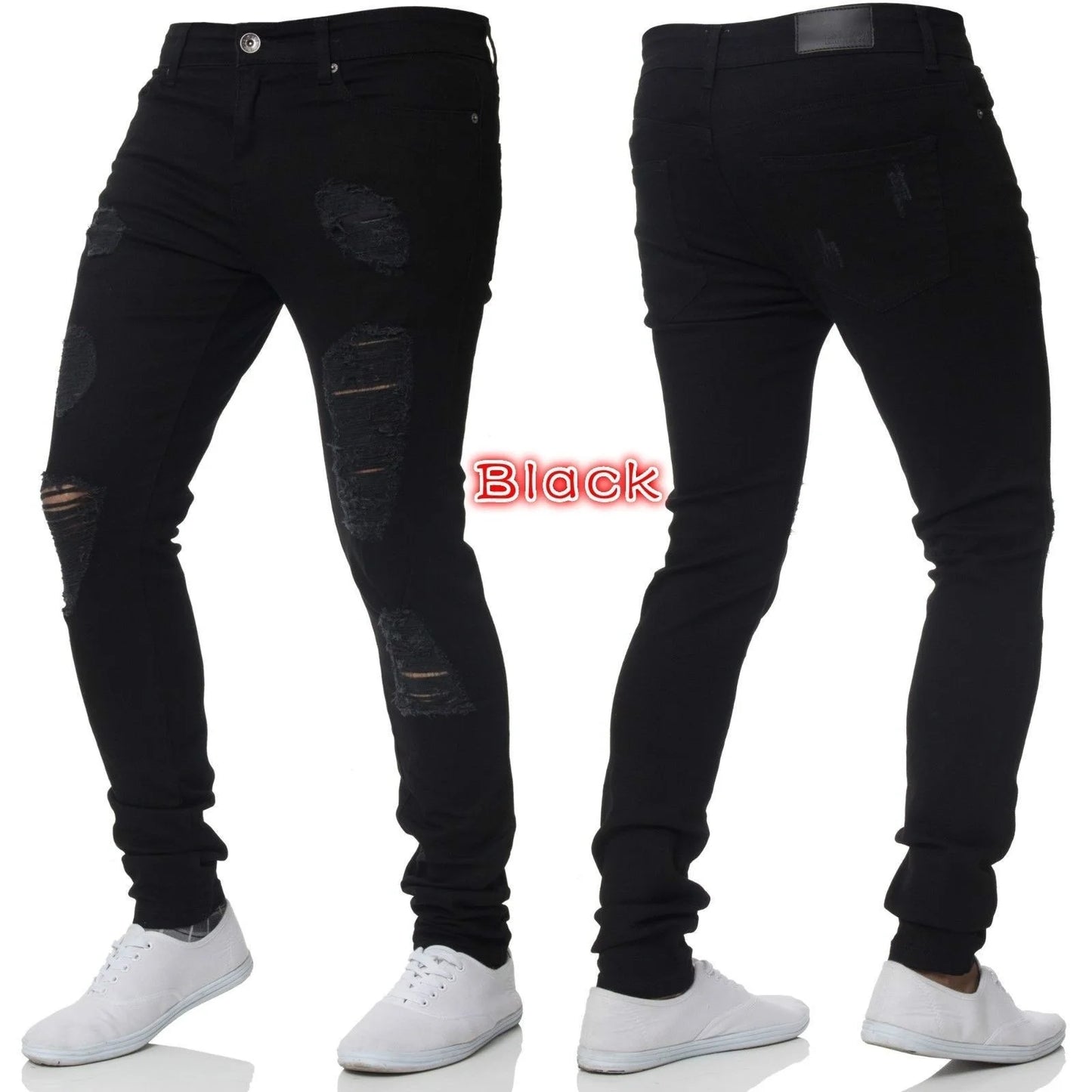 Jean déchiré hommes Stretch maigre gris bleu noir Hip Hop Denim pantalon Streetwear décontracté coupe ajustée jean pour hommes Jogging jean