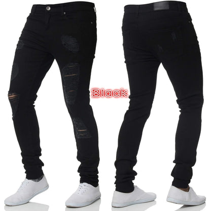 Jean déchiré hommes Stretch maigre gris bleu noir Hip Hop Denim pantalon Streetwear décontracté coupe ajustée jean pour hommes Jogging jean