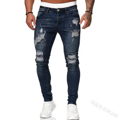 Jean déchiré hommes Stretch maigre gris bleu noir Hip Hop Denim pantalon Streetwear décontracté coupe ajustée jean pour hommes Jogging jean