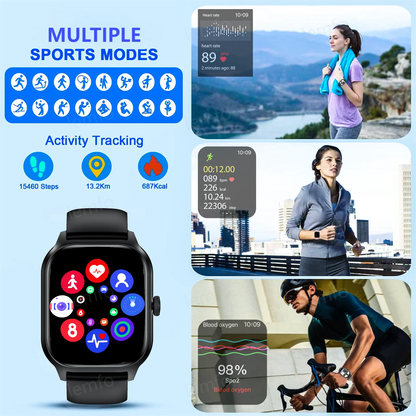 Montres intelligentes pour homme femme appel Bluetooth musique fitness tracker sport avec podomètre étanche informations alertes montre intelligente