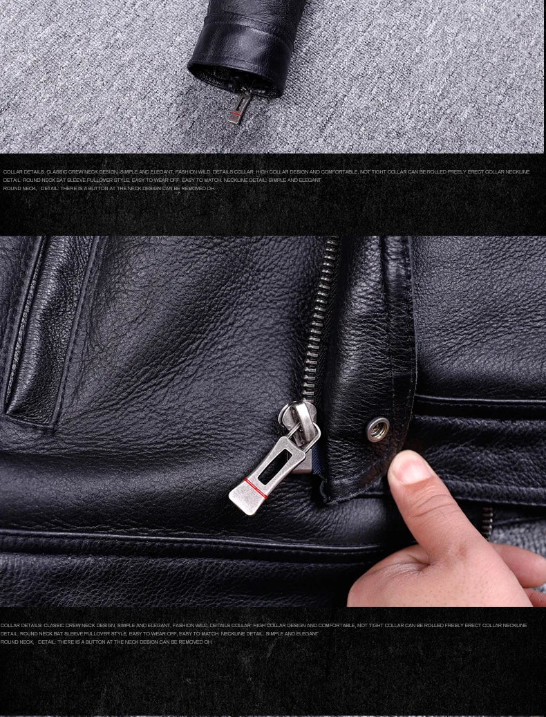 Veste de moto en cuir véritable pour hommes, manteau de fourrure, cuir naturel, chaud, hiver, zones me, SGG1109