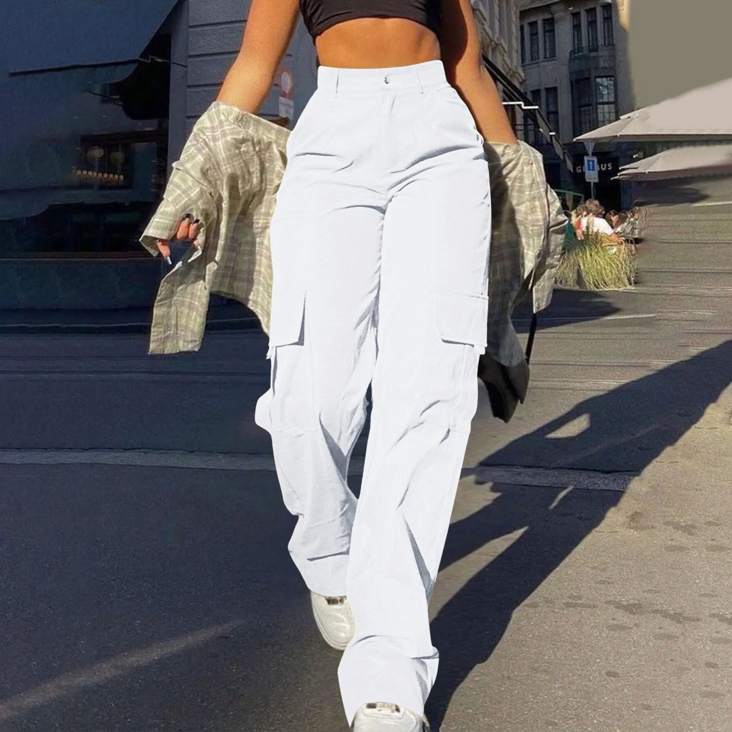Women's Loose Cargo Pants High Waist Wide Leg Solid Color Full Length Trousers With Pockets Casual All Seasons Long Pantalones