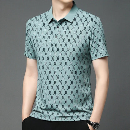 2025 Summer New Men's Business Print Short Sleeved POLO Shirt Comfortable and Cool Casual Fashion T-shirt