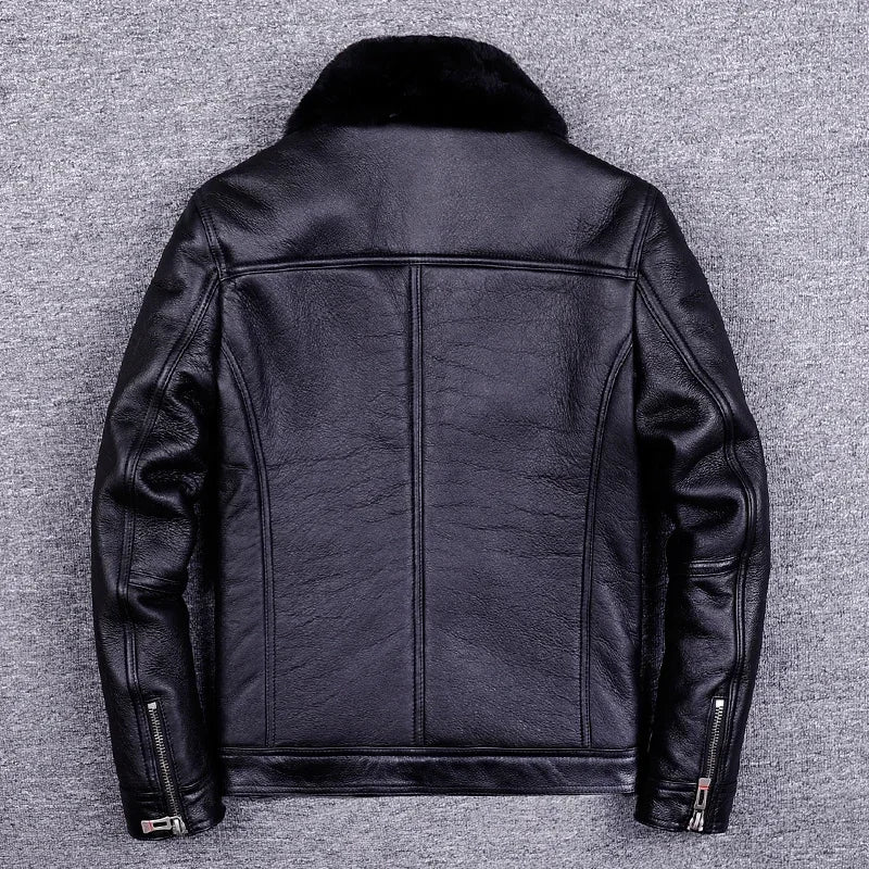 Veste de moto en cuir véritable pour hommes, manteau de fourrure, cuir naturel, chaud, hiver, zones me, SGG1109