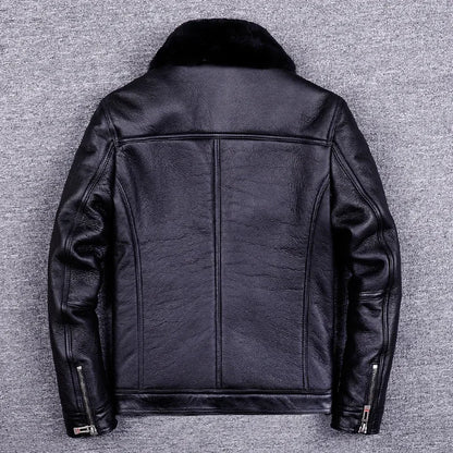 Veste de moto en cuir véritable pour hommes, manteau de fourrure, cuir naturel, chaud, hiver, zones me, SGG1109
