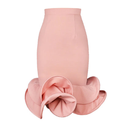 Women's Mermaid Skirt High Waist Pink Flared Trumpet Fishtail Sheath Elegant Ruffles Party Event Elastic Classy