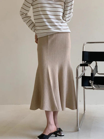 Women Black Knitted Skirt Slim High Waist Mermaid Elegant Retro Party Fashion Evening Chic Female Skirts C-067