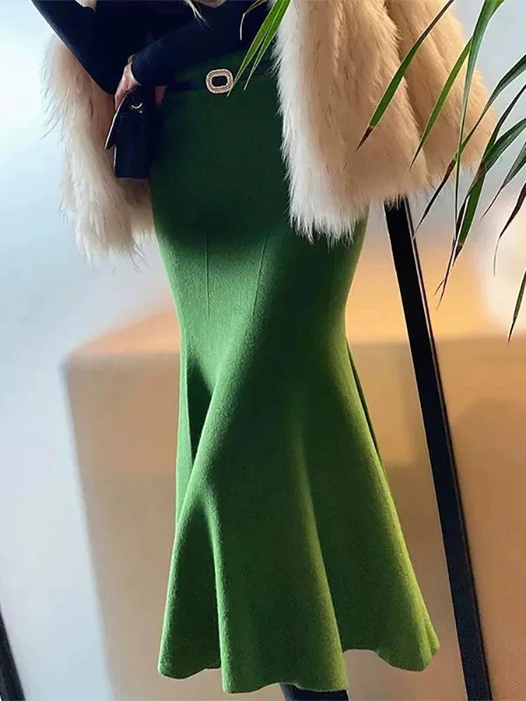 Women Black Knitted Skirt Slim High Waist Mermaid Elegant Retro Party Fashion Evening Chic Female Skirts C-067