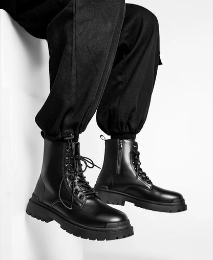 Chaussures à plateforme en cuir PU pour hommes, semelle optique haut de gamme, bottes décontractées noires, chaussures en cuir de vachette, offre rétro, design de lego