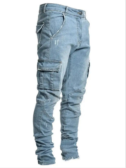 Nouveau jean hommes pantalon lavage couleur unie Multi poches Denim taille moyenne Cargo jean grande taille mode pantalon décontracté mâle usage quotidien
