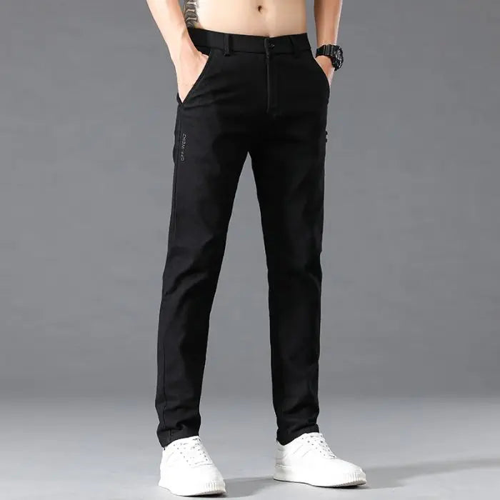 Fashion Men Casual Straight Tailored Trousers Male Jean Like Pants Comfortable Light Gray Dark Grey Trousers
