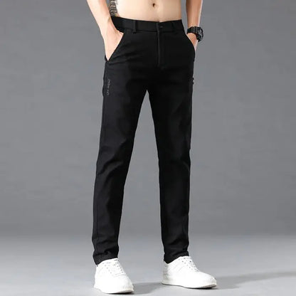 Fashion Men Casual Straight Tailored Trousers Male Jean Like Pants Comfortable Light Gray Dark Grey Trousers