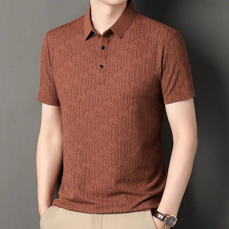 2025 New Men's Business Casual Short Sleeved Printed Polo Shirt Fashionable Breathable Comfortable and Versatile Top