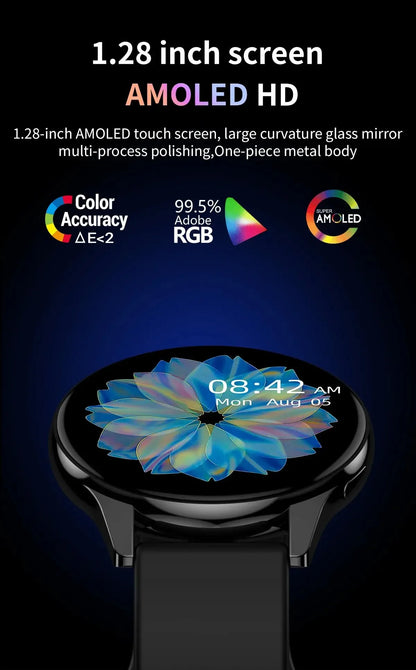 Smartwatch 2025 rond AMOLED affichage Bluetooth relojes para hombres sans fil montres intelligentes homme femme nouveau pour iPhone Android