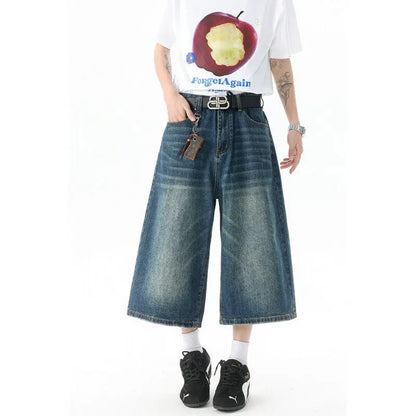 Trendy High-Waisted Wide-Leg Cropped Jeans for Men 2025 Summer Casual Stretch Denim Capri Pants Comfort Fit & Stylish Outfit 8XL