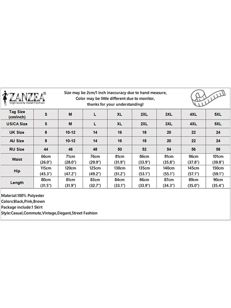 ZANZEA élégant a-ligne Jupes plissées femmes mode taille haute Patchwork Midi Faldas Mujer bureau déplacements solide Jupes Femme