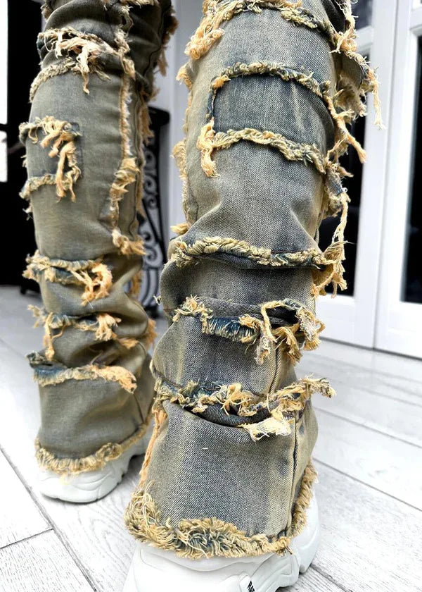 Kakan - New European and American Heavyweight Streetwise Stretch Patch Jeans for Men, High Street Straight Fit Long Jeans16-3001 - DOGOMET DIGITAL PLUS