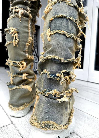 Kakan - New European and American Heavyweight Streetwise Stretch Patch Jeans for Men, High Street Straight Fit Long Jeans16-3001 - DOGOMET DIGITAL PLUS