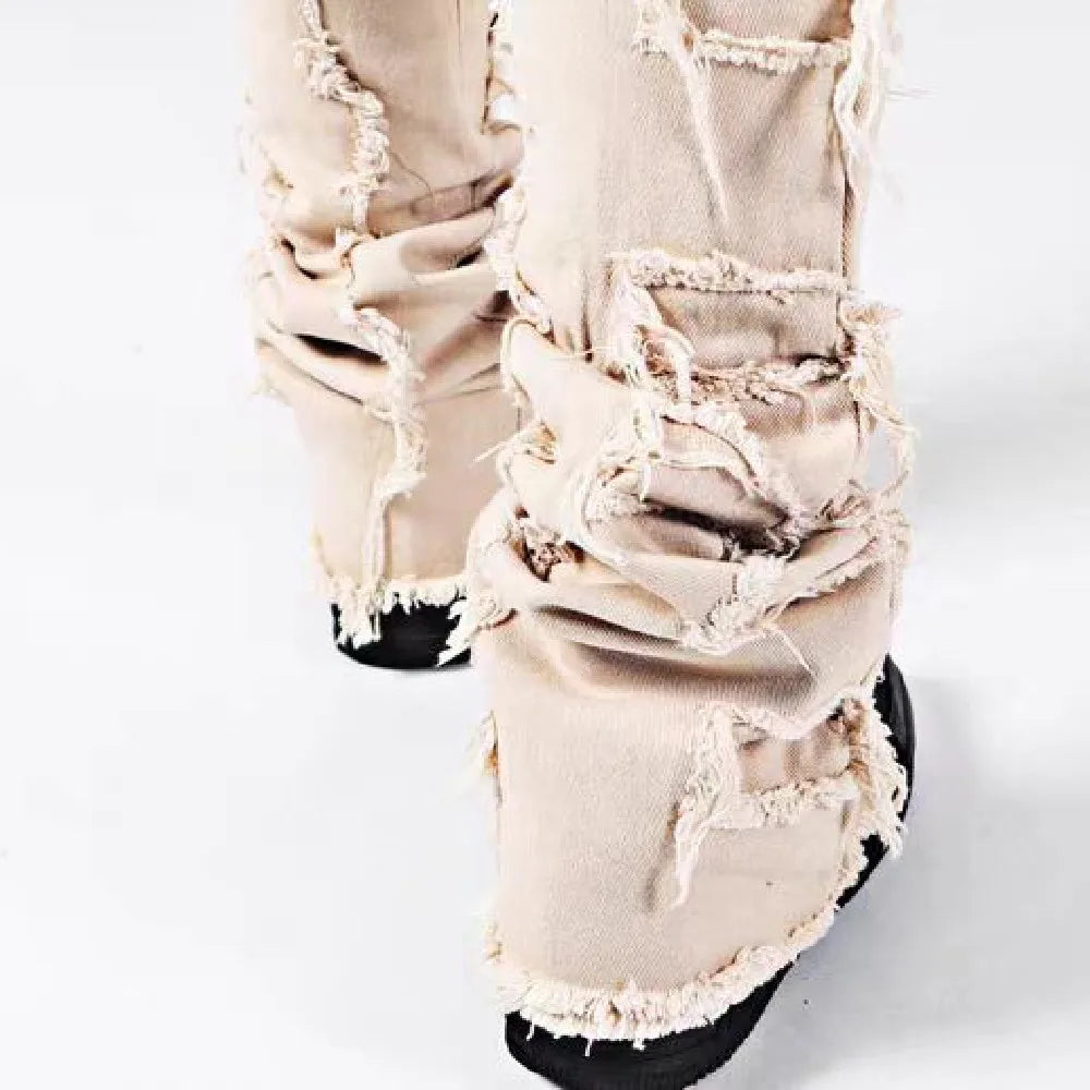 Kakan - New European and American Heavyweight Streetwise Stretch Patch Jeans for Men, High Street Straight Fit Long Jeans16-3001 - DOGOMET DIGITAL PLUS