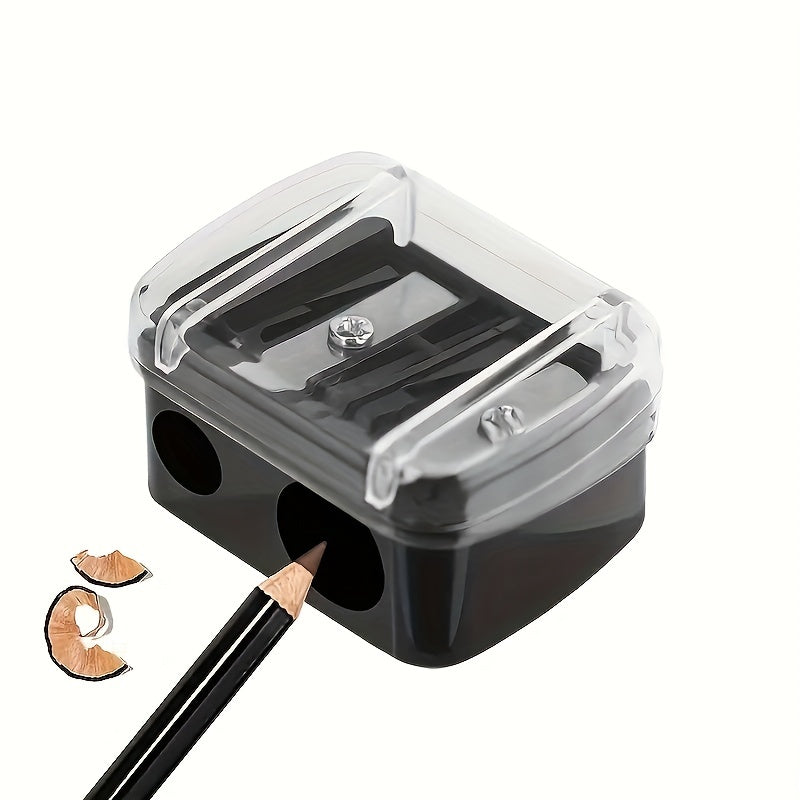 Double Barrel Cosmetic Pencil Sharpener With Cover, Essential For Small And Large Lip Liner, Eyeliner, Brow Pencils