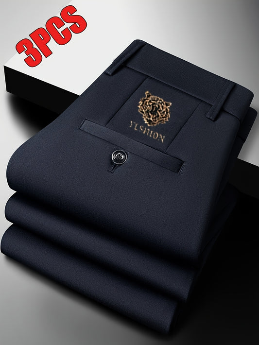 3pcs Men's Casual Pants Business Suit Trousers for Office Wear