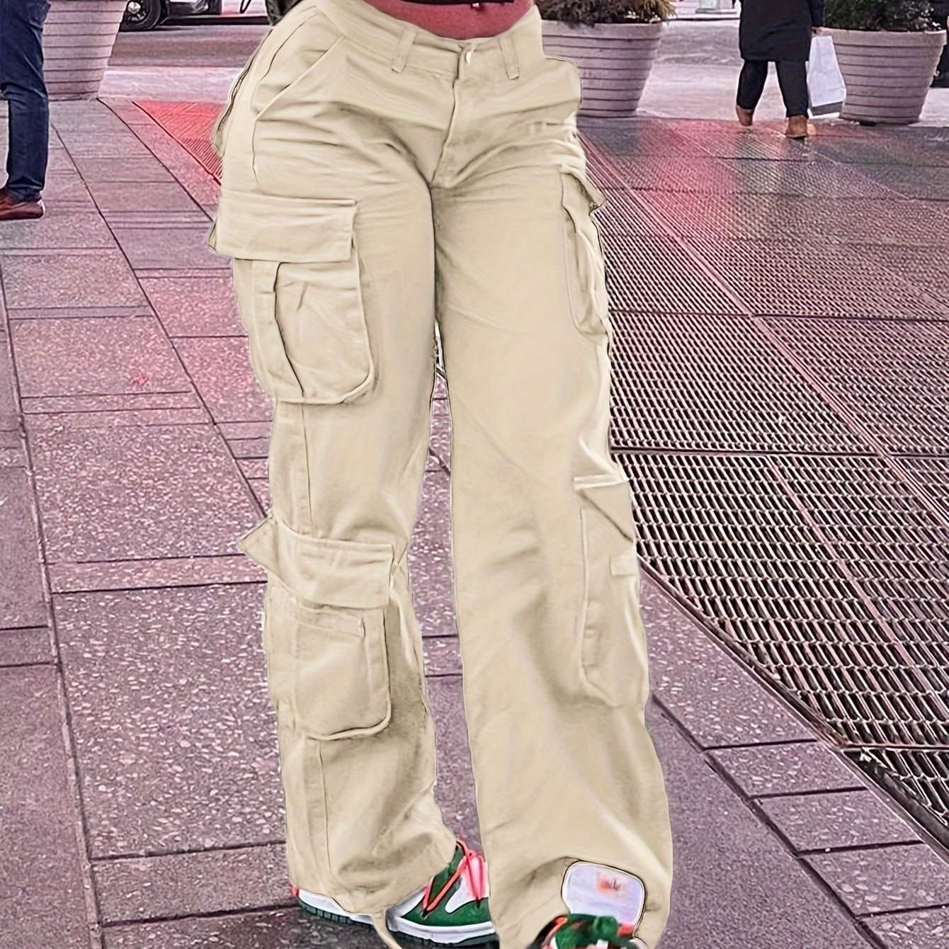 Women's Street Style Cargo Pants, Multi-Pocket Design, Denim Long Trousers Jeans, Casual And Trendy For Fall