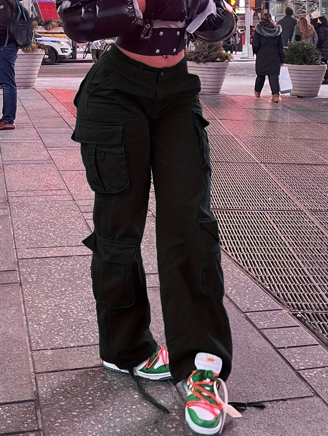 Women's Street Style Cargo Pants, Multi-Pocket Design, Denim Long Trousers Jeans, Casual And Trendy For Fall