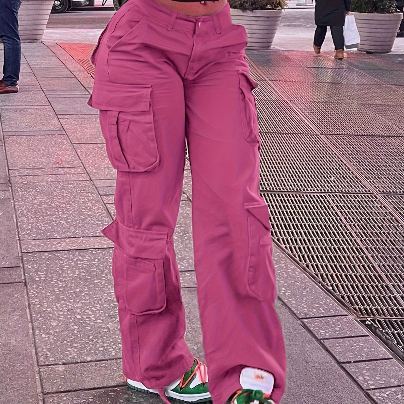 Women's Street Style Cargo Pants, Multi-Pocket Design, Denim Long Trousers Jeans, Casual And Trendy For Fall