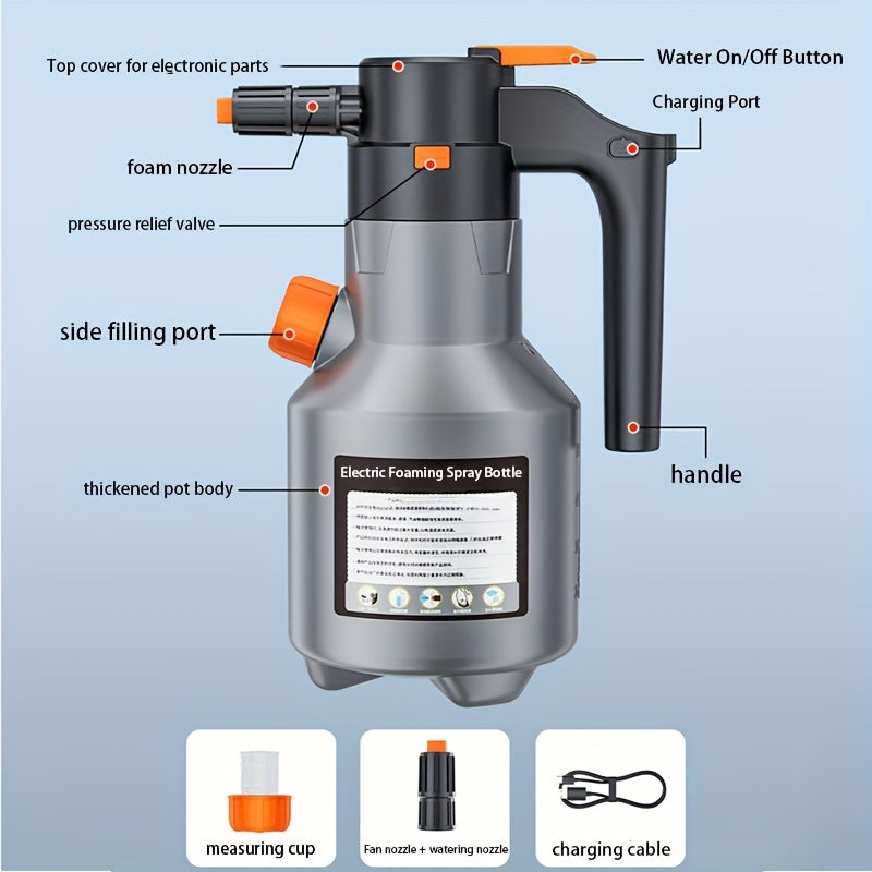 Electric Car Wash Foam Spray Can, Handheld High-Pressure Cleaning Gun, 67.63-ounce Electric Foam Kettle, 70° wide-angle spray, multi-functional large capacity with extra-long battery life, suitable for car, kitchen and home