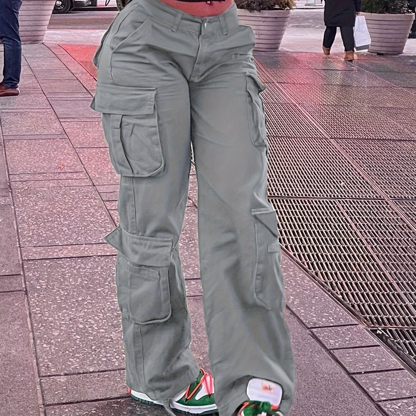 Women's Street Style Cargo Pants, Multi-Pocket Design, Denim Long Trousers Jeans, Casual And Trendy For Fall