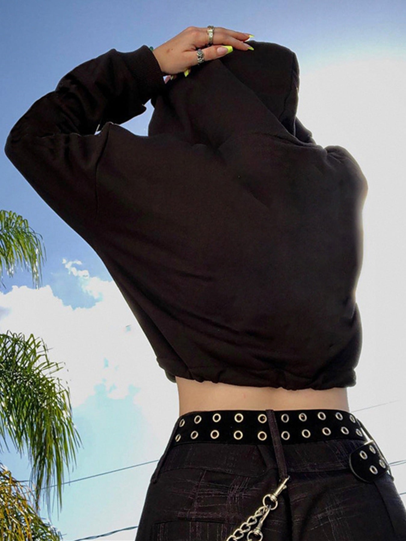 Women's Gothic Skull Print Casual Drawstring Short Hoodie Long Sleeve Top - DOGOMET DIGITAL PLUS