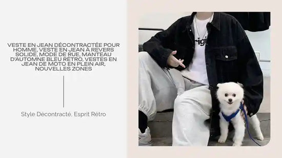 Veste en jean d&eacute;contract&eacute;e pour homme, veste en jean &agrave; revers solide, mode de rue, manteau d'automne bleu r&eacute;tro, vestes en jean de moto en plein air, nouvelles zones by@Outfy