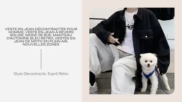 Veste en jean d&eacute;contract&eacute;e pour homme, veste en jean &agrave; revers solide, mode de rue, manteau d'automne bleu r&eacute;tro, vestes en jean de moto en plein air, nouvelles zones by@Outfy