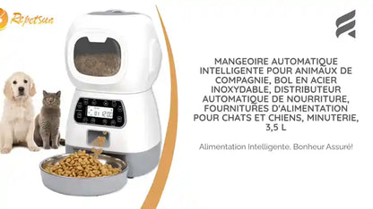 Mangeoire automatique intelligente pour animaux de compagnie, bol en acier inoxydable, distributeur automatique de nourriture, fournitures d'alimentation pour chats et chiens, minuterie, 3,5 L by@Outfy