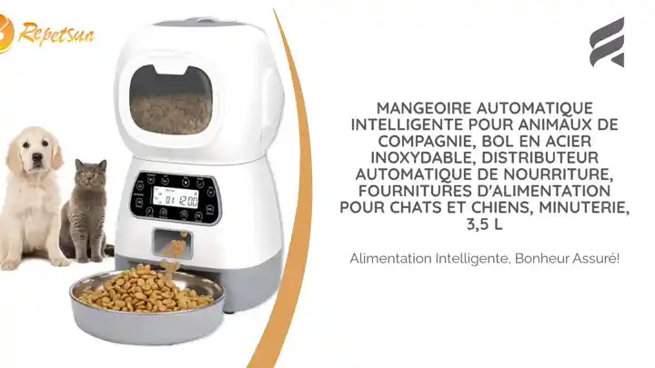 Mangeoire automatique intelligente pour animaux de compagnie, bol en acier inoxydable, distributeur automatique de nourriture, fournitures d'alimentation pour chats et chiens, minuterie, 3,5 L by@Outfy