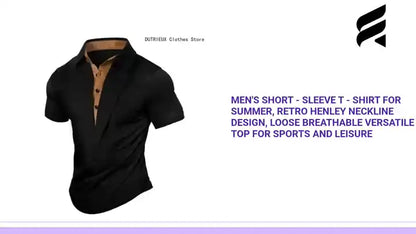 Men's Short - Sleeve T - Shirt for Summer, Retro Henley Neckline Design, Loose Breathable Versatile Top for Sports and Leisure by@Outfy