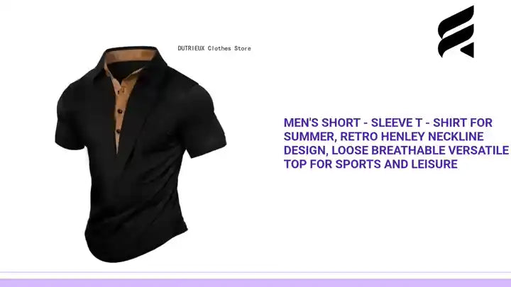 Men's Short - Sleeve T - Shirt for Summer, Retro Henley Neckline Design, Loose Breathable Versatile Top for Sports and Leisure by@Outfy